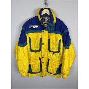 Vintage Phenix Ski Jacket L Yellow Blue 90s Snow Insulated Nylon Coat Japan